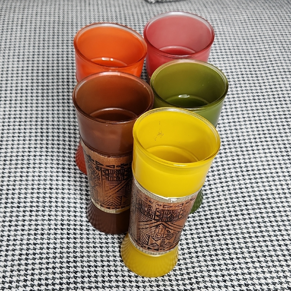 Vintage Midcentury Set 5 Siesta Ware Walnut Tiki Tapa Bar Cocktail Glasses - Picture 2 of 11